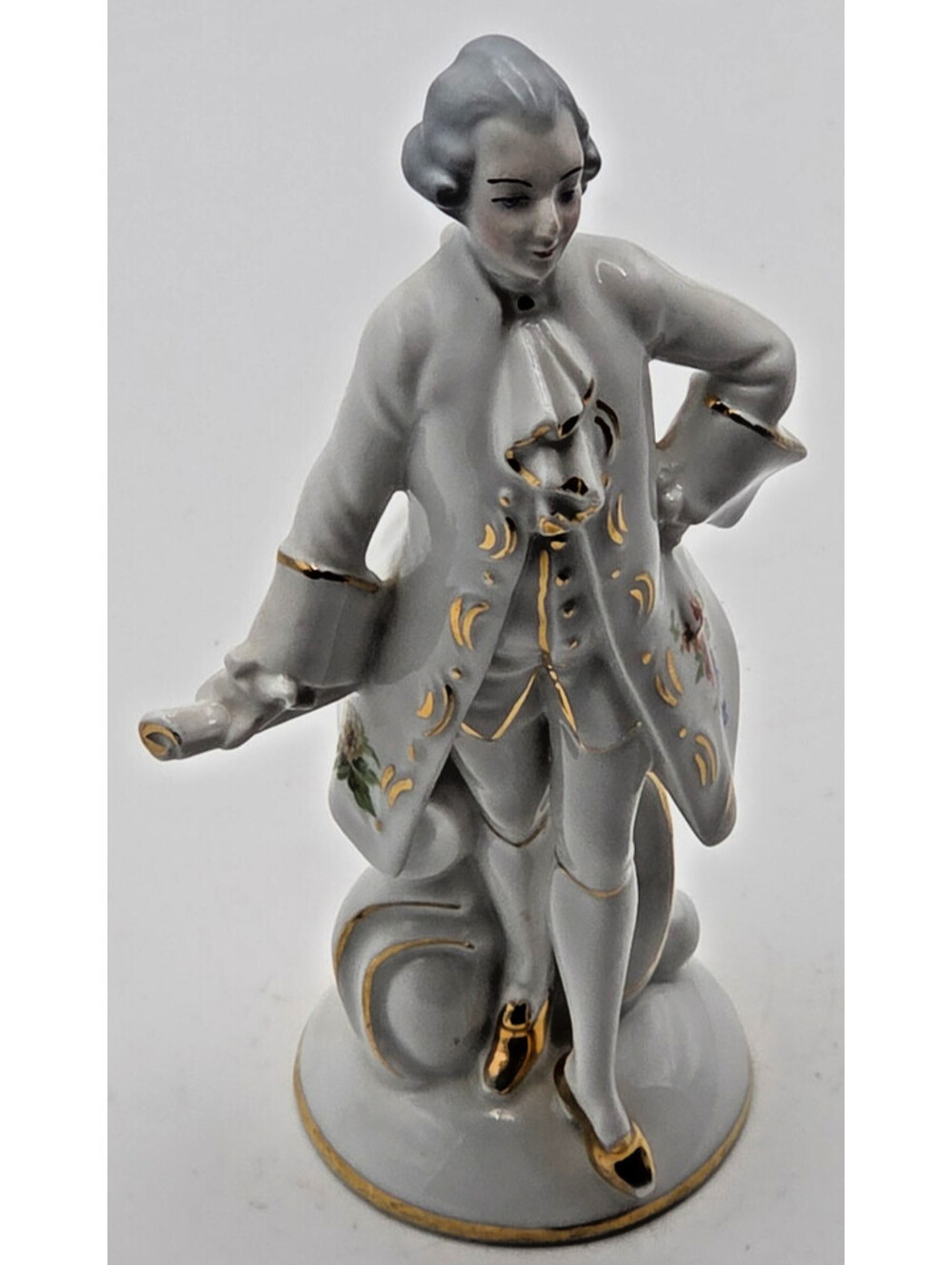 Vintage Germany Porcelain Rococo Gentleman Figurine 7in Floral Gold 4217 II F